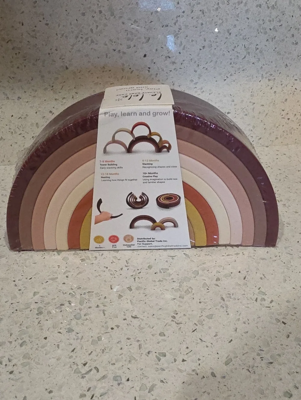 Lelolo Silicone Stacking Toy, Earth Tones Rainbow Baby, Toddler Large Warm Color